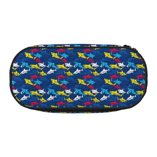 BREAUX Federmäppchen mit Hai-Druck, 300D-Oxford-Stoff, Doppelkopf-Reißverschluss, Kosmetik- und Organizer von BREAUX