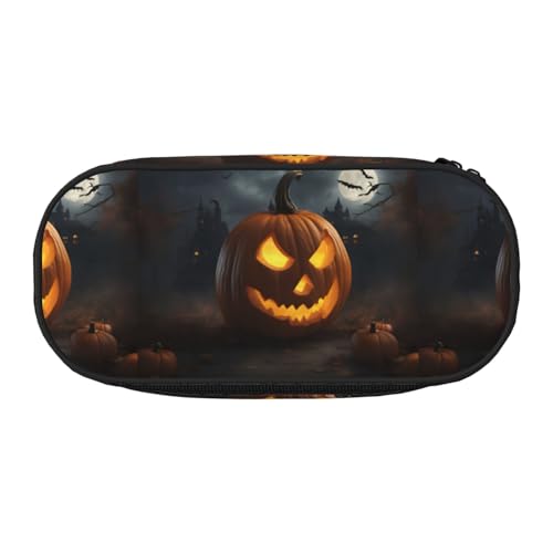 BREAUX Federmäppchen mit Halloween-Kürbis-Druck, 300D-Oxford-Stoff, Doppelkopf-Reißverschluss, Kosmetik und Organizer von BREAUX