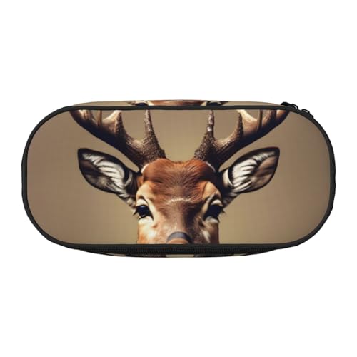 BREAUX Federmäppchen mit Hirschkopf-Druck, 300D-Oxford-Stoff, Doppelkopf-Reißverschluss, Kosmetik und Organizer von BREAUX