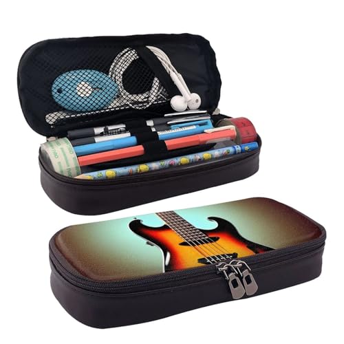 BREAUX Federmäppchen mit Lederklappe, Kosmetiktasche, Reißverschluss, Lederklappe, Schreibwaren-Tasche, Schwarz, Schwarz , Einheitsgröße von BREAUX