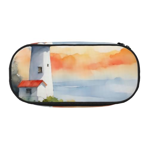 BREAUX Federmäppchen mit Leuchtturm-Druck, 300D-Oxford-Stoff, Doppelkopf-Reißverschluss, Kosmetik- und Organizer von BREAUX