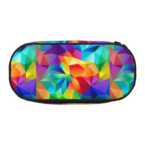 BREAUX Federmäppchen mit Regenbogen-geometrischem Druck, 300D-Oxford-Stoff, Doppelkopf-Reißverschluss, Kosmetik- und Organizer von BREAUX