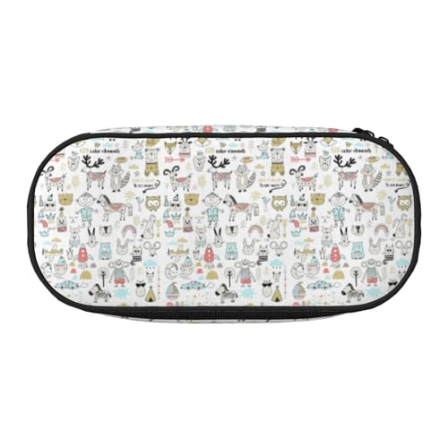 BREAUX Federmäppchen mit Tiermotiv, Kaninchen, Fuchs, Dee Druck, 300D Oxford-Stoff, Doppelkopf-Reißverschluss, Kosmetik und Organizer von BREAUX