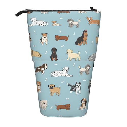 BREAUX Federmäppchen mit Welpen-Kritzelmuster, vertikal, einziehbar, modische Geldbörse, multifunktionale Aufbewahrungstasche von BREAUX