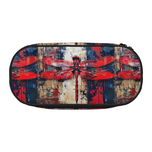 BREAUX Federmäppchen mit abstraktem rotem Libellen-Druck, 300D-Oxford-Stoff, Doppelkopf-Reißverschluss, Kosmetik- und Organizer von BREAUX