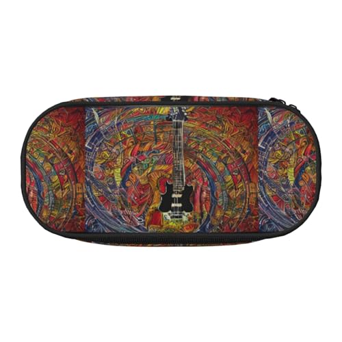 BREAUX Federmäppchen mit buntem Akustik- und Gitarrendruck, 300D-Oxford-Stoff, Doppelkopf-Reißverschluss, Kosmetik- und Organizer von BREAUX