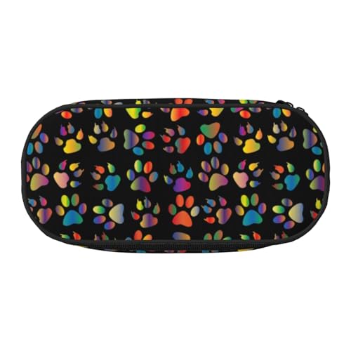 BREAUX Federmäppchen mit buntem Hundepfotenabdruck, 300D-Oxford-Stoff, Doppelkopf-Reißverschluss, Kosmetik- und Organizer von BREAUX