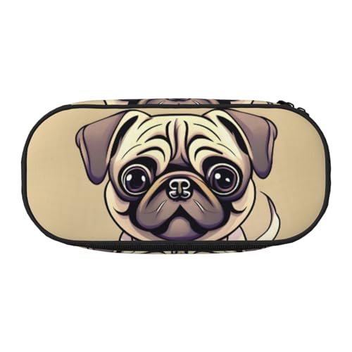 BREAUX Federmäppchen mit lustigem Cartoon-Mops-Motiv, 300D-Oxford-Stoff, Doppelkopf-Reißverschluss, Kosmetik- und Organizer von BREAUX