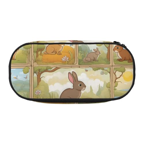 BREAUX Federmäppchen mit niedlichem Cartoon-Motiv, Kaninchen-Druck, 300D-Oxford-Stoff, Doppelkopf-Reißverschluss, Kosmetik- und Organizer von BREAUX