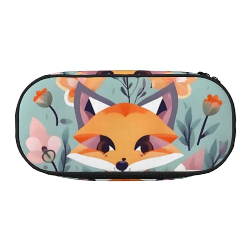 BREAUX Federmäppchen mit niedlichem Fuchs-Blumendruck, 300D-Oxford-Stoff, Doppelkopf-Reißverschluss, Kosmetik- und Organizer von BREAUX