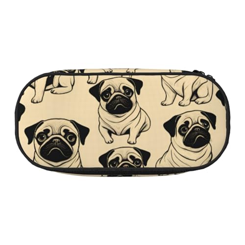 BREAUX Federmäppchen mit niedlichem Mops-Aufdruck, 300D-Oxford-Stoff, Doppelkopf-Reißverschluss, Kosmetik- und Organizer von BREAUX