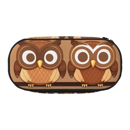BREAUX Federmäppchen mit niedlichem braunem Cartoon-Eulen-Druck, 300D-Oxford-Stoff, Doppelkopf-Reißverschluss, Kosmetik- und Organizer von BREAUX