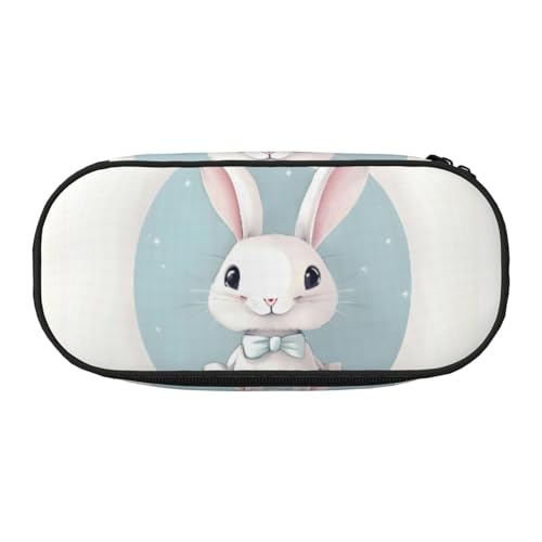 BREAUX Federmäppchen mit niedlichem weißem Kaninchen-Druck, 300D-Oxford-Stoff, Doppelkopf-Reißverschluss, Kosmetik- und Organizer von BREAUX