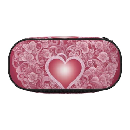 BREAUX Federmäppchen mit romantischem Herz-Druck, 300D-Oxford-Stoff, Doppelkopf-Reißverschluss, Kosmetik- und Organizer von BREAUX