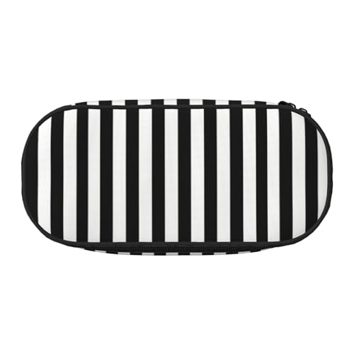 BREAUX Federmäppchen mit schwarz-weißen Streifen, 300D-Oxford-Stoff, Doppelkopf-Reißverschluss, Kosmetik- und Organizer von BREAUX