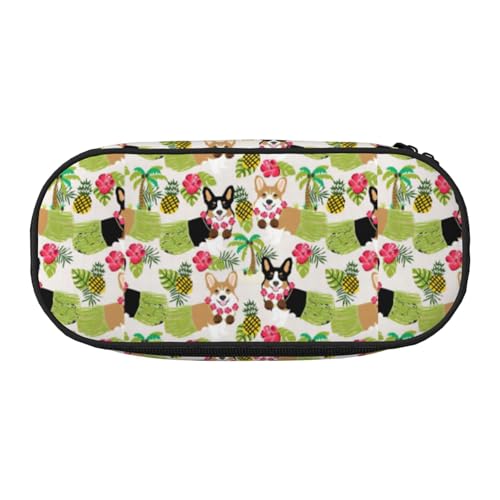 BREAUX Federmäppchen mit tropischem Blumen- und Corgi-Druck, 300D-Oxford-Stoff, Doppelkopf-Reißverschluss, Kosmetik- und Organizer von BREAUX