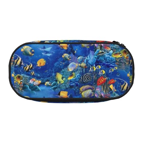 BREAUX Federmäppchen mit tropischen Fischen, 300D-Oxford-Stoff, Doppelkopf-Reißverschluss, Kosmetik- und Organizer von BREAUX