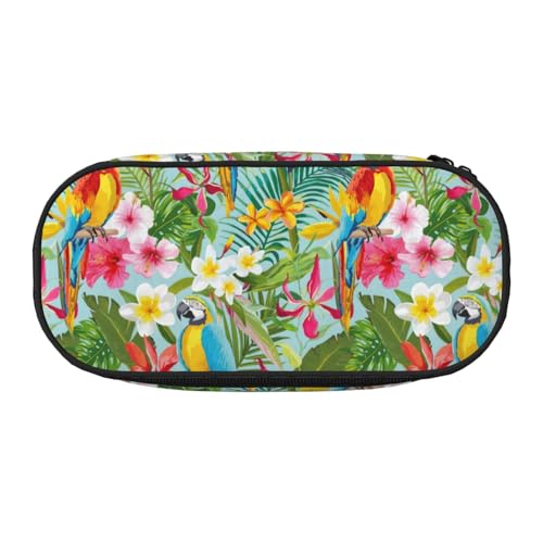 BREAUX Federmäppchen mit tropischen Pflanzen und Papageien, 300D-Oxford-Stoff, Doppelkopf-Reißverschluss, Kosmetik und Organizer von BREAUX