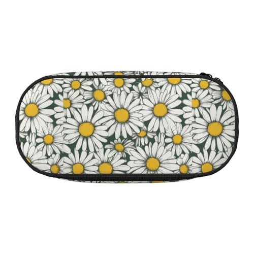 BREAUX Federmäppchen mit weißem Gänseblümchen-Druck, 300D-Oxford-Stoff, Doppelkopf-Reißverschluss, Kosmetik- und Organizer von BREAUX