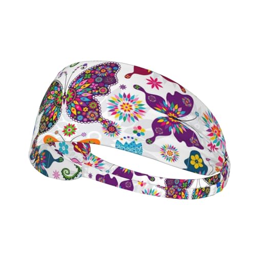 BREAUX Frühling Blumen Schmetterling Druck Haarband Sport Haarband Dehnbar Breit Haarband Unisex Casual Haarband Schwarz von BREAUX