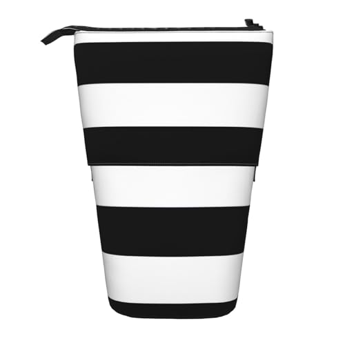 BREAUX Gestreiftes schwarz-weißes Druck-Federmäppchen, vertikal, einziehbar, modische Geldbörse, multifunktionale Aufbewahrungstasche von BREAUX