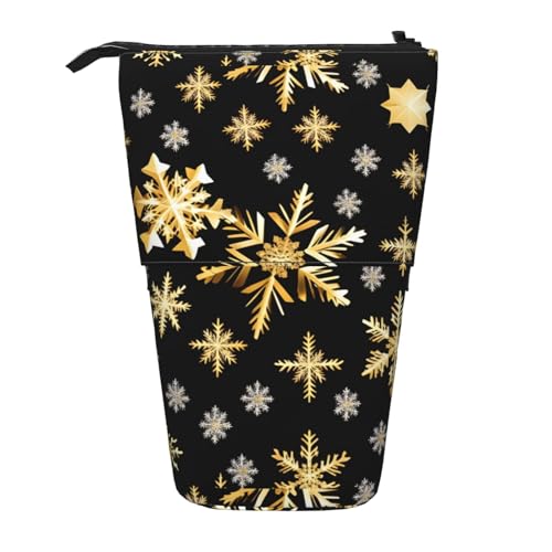 BREAUX Goldene Weihnachts-Schneeflocken-Druck, vertikales einziehbares Federmäppchen, modische Brieftasche, multifunktionale Aufbewahrungstasche von BREAUX