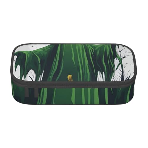 BREAUX Green Ghost Horror Halloween Kürbis bedruckte große Kapazität Kosmetiktasche Kulturbeutel Schreibwaren-Organizer, Schwarz, Einheitsgröße, Blumenmuster, Schwarz , Einheitsgröße, Blumenmuster von BREAUX