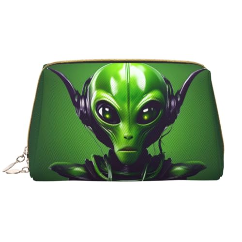 BREAUX Grüne lange Ohren, Alien-Druck, große Damen-Kosmetiktasche, Reise-Kosmetiktasche, tragbarer Organizer, grünes langes Ohr, Alien, Einheitsgröße, Grünes Alien mit langen Ohren, Einheitsgröße von BREAUX