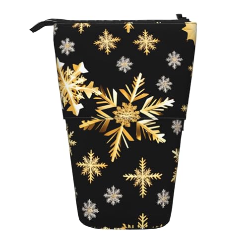 BREAUX Hammerhead Hai-Druck, vertikaler Organizer, tragbare Aufbewahrungstasche, Kosmetiktasche mit Reißverschluss, Goldene Weihnachtsschneeflocken, Einheitsgröße, Multifunktional: BREAUX Hammerhead Hai-Druck, vertikaler Organizer, tragbare Aufbewahrungstasche, Kosmetiktasche mit Reißverschluss, Goldene Weihnachtsschneeflocken, Einheitsgröße, Multifunktional: von BREAUX