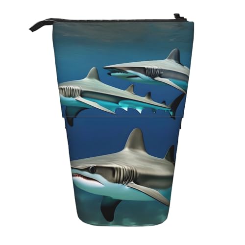 BREAUX Hammerhead Sharks Print Vertikales einziehbares Federmäppchen, modische Geldbörse, multifunktionale Aufbewahrungstasche von BREAUX