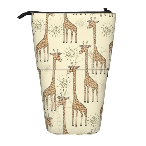 BREAUX Handgezeichnetes Teleskop-Federmäppchen mit Giraffen-Druck, geeignet für multifunktionale Bleistift-Make-up-Tasche, Aufbewahrungstasche und Geldbörse, Schwarz, One Size, Modisch von BREAUX