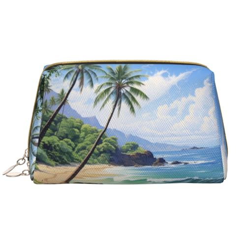 BREAUX Hawaiian Beach mit Palmen Print Organizer, Leder Clutch Reißverschluss Kosmetiktasche, tragbare Kosmetiktasche (groß), Hawaiianischer Strand mit Palmen 2, Einheitsgröße, Hawaiianischer Strand von BREAUX