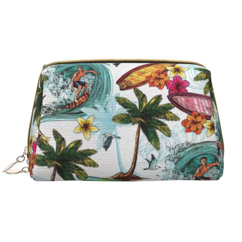 BREAUX Hawaiian Surfer On Wavy Print Organizer Leather Clutch Zipper Cosmetic Bag Portable Cosmetic Bag (Large), Hawaiian Surfer On Wavy, One Size, Hawaiianischer Surfer auf Wellen., Einheitsgröße von BREAUX