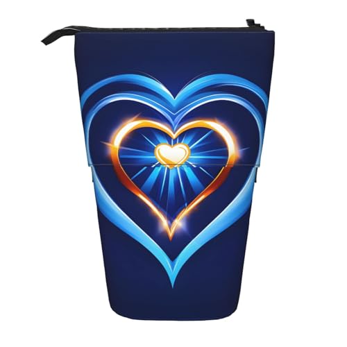 BREAUX Himmelblaues Teleskop-Federmäppchen mit Herzmuster, passend für multifunktionale Bleistift-Make-up-Tasche, Aufbewahrungstasche und Geldbörse, Schwarz, One Size, Modisch von BREAUX