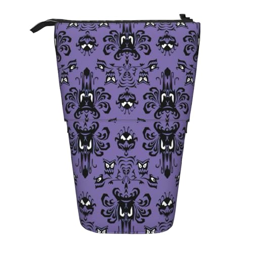 BREAUX Horror-Muster auf violettem Hintergrund, vertikales einziehbares Federmäppchen, modische Geldbörse, multifunktionale Aufbewahrungstasche von BREAUX