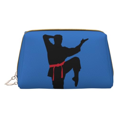 BREAUX Karate Männer Druck Leder Tragbare Kosmetiktasche Tragbare Kosmetik Clutch Tasche Leder Kosmetiktasche (klein), Weiß, Einheitsgröße, Weiß, One Size von BREAUX