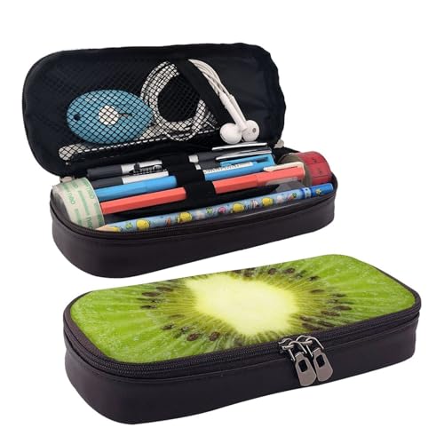 BREAUX Kiwi Slice Print Leder Flap Kosmetiktasche Kosmetiktasche Reißverschluss Aufbewahrungstasche Leder Klappe Schreibwaren Tasche Schwarz Schwarz Einheitsgröße, Schwarz , Einheitsgröße von BREAUX