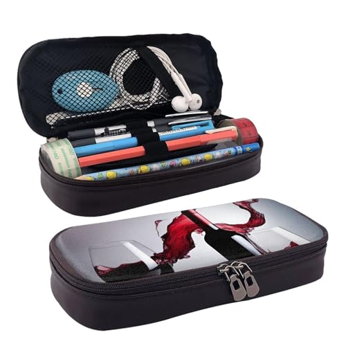 BREAUX Kosmetiktasche aus Leder mit Klappe, Kosmetiktasche, Aufbewahrungstasche mit Reißverschluss, Lederklappe, Schreibwaren-Tasche, Schwarz, Einheitsgröße, Schwarz , Einheitsgröße von BREAUX