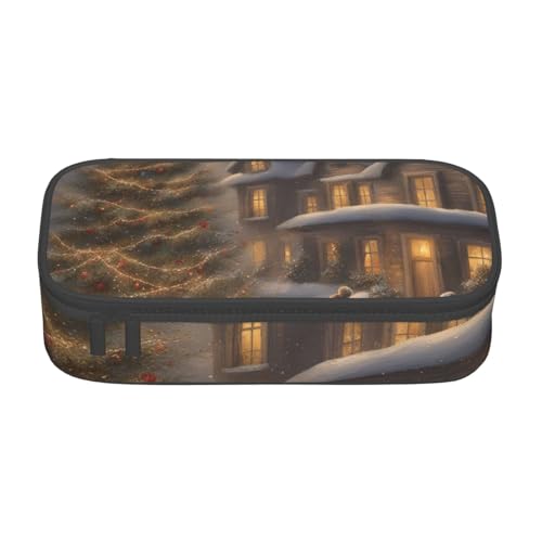 BREAUX Kosmetiktasche mit Aufschrift "Merry Christmas", bedruckt, große Kapazität, Kulturbeutel, Schreibwaren-Organizer, Schwarz, Einheitsgröße, Blumenmuster, Schwarz , Einheitsgröße, Blumenmuster von BREAUX