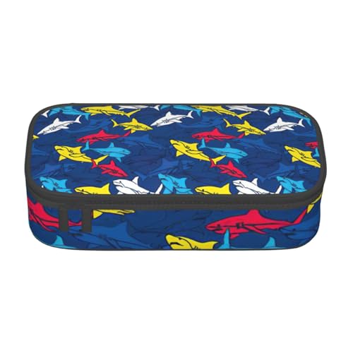 BREAUX Kosmetiktasche mit Hai-Motiv, große Kapazität, Kulturbeutel, Schreibwaren-Organizer, Schwarz, Einheitsgröße, Blumenmuster, Schwarz , Einheitsgröße, Blumenmuster von BREAUX