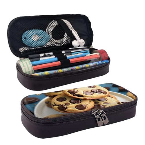 BREAUX Kosmetiktasche mit Schokoladenstückchen und Keksen, Lederklappe, Kosmetiktasche, Aufbewahrungstasche mit Reißverschluss, Lederklappe, Schreibwaren-Tasche, Schwarz, Einheitsgröße, Schwarz , von BREAUX