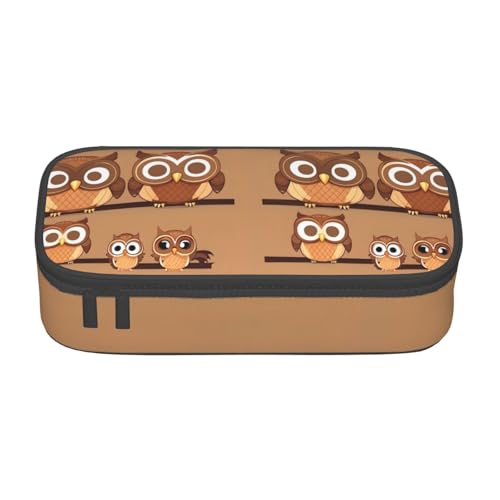 BREAUX Kosmetiktasche mit großem Fassungsvermögen, Motiv: niedliche große braune Cartoon-Eulen, Kulturbeutel, Schreibwaren-Organizer, Schwarz, Einheitsgröße, Blumenmuster, Schwarz , Einheitsgröße, von BREAUX