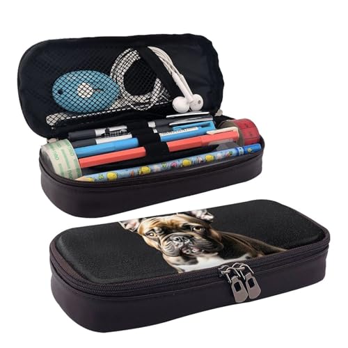 BREAUX Kosmetiktasche mit langen Ohren, französische Bulldogge, Lederklappe, Kosmetiktasche, Aufbewahrungstasche mit Reißverschluss, Lederklappe, Schreibwaren-Tasche, Schwarz, Einheitsgröße, Schwarz , von BREAUX