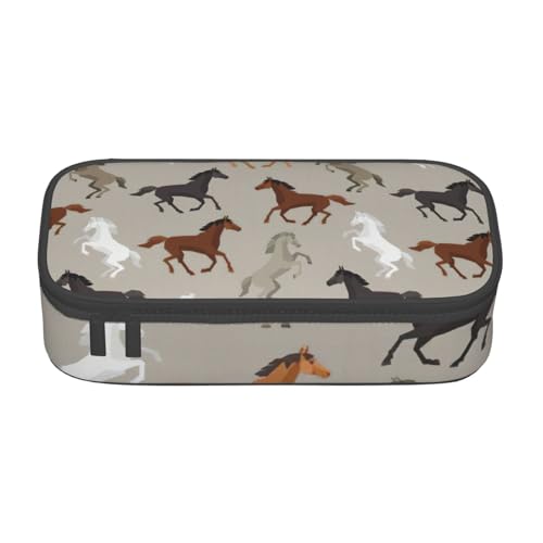 BREAUX Kosmetiktasche mit niedlichem Pferde-Aufdruck, große Kapazität, Kulturbeutel, Schreibwaren-Organizer, Schwarz, Einheitsgröße, Blumenmuster, Schwarz , Einheitsgröße, Blumenmuster von BREAUX