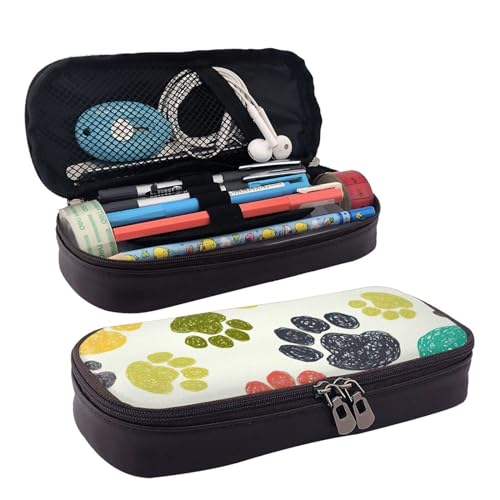 BREAUX Kosmetiktasche mit niedlichem buntem Hundepfotenabdruck, Lederklappe, Kosmetiktasche, Aufbewahrungstasche mit Reißverschluss, Lederklappe, Schreibwaren-Tasche, Schwarz, Einheitsgröße, Schwarz , von BREAUX