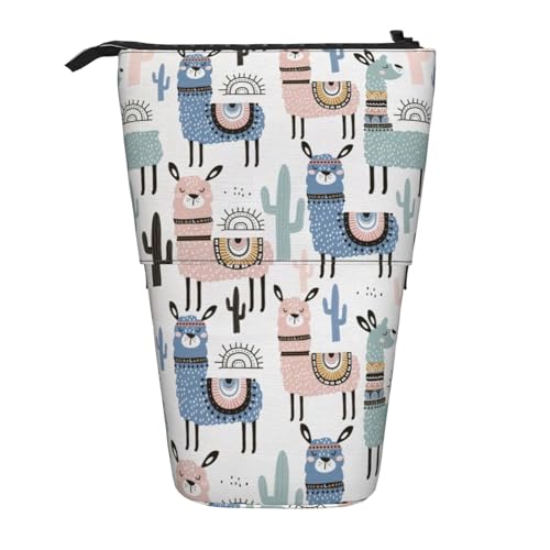 BREAUX Lama-Alpaka-Kaktus-Druck, vertikales einziehbares Federmäppchen, modische Geldbörse, multifunktionale Aufbewahrungstasche von BREAUX