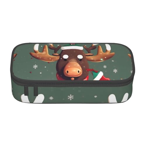 BREAUX Lustige Kosmetiktasche mit Weihnachtsmotiv und Elchkopf, große Kapazität, Kulturbeutel, Schreibwaren-Organizer, Schwarz, Einheitsgröße, Blumenmuster, Schwarz , Einheitsgröße, Blumenmuster von BREAUX