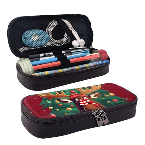 BREAUX Lustiger Kosmetikkoffer aus Leder mit Elchaufdruck, Kosmetiktasche, Aufbewahrungstasche mit Reißverschluss, Lederklappe, Schreibwaren-Tasche, Schwarz, Einheitsgröße, Schwarz , Einheitsgröße von BREAUX