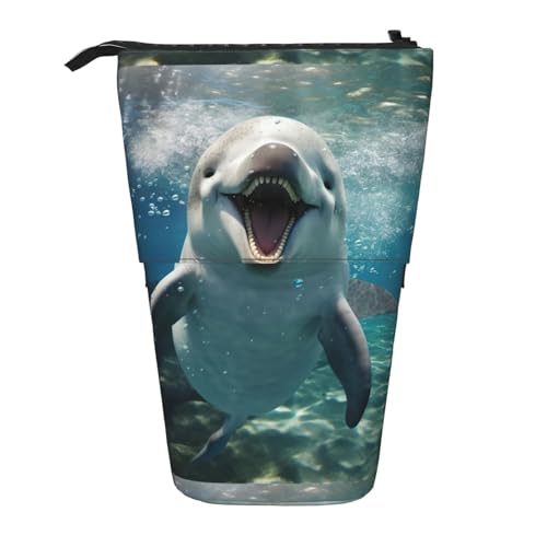 BREAUX Lustiges Federmäppchen mit Delfin-Druck, vertikal, einziehbar, modische Geldbörse, multifunktionale Aufbewahrungstasche von BREAUX