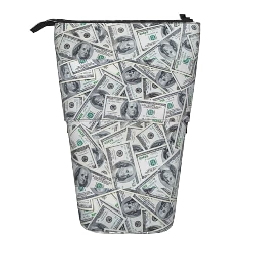BREAUX Lustiges Teleskop-Federmäppchen mit Dollar-Gelddruck, geeignet für multifunktionale Bleistift-Make-up-Tasche, Aufbewahrungstasche und Geldbörse, Schwarz, One Size, Modisch von BREAUX